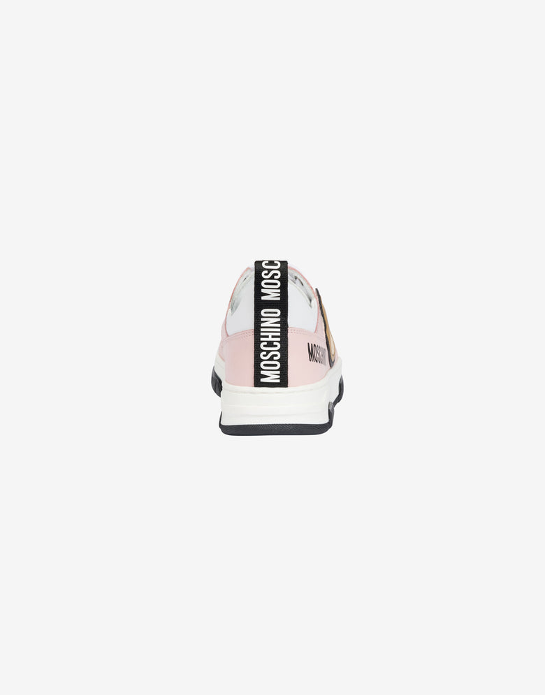 Baskets en cuir de veau imprimé avec un patch « Teddy » Rose clair Moschino 2
