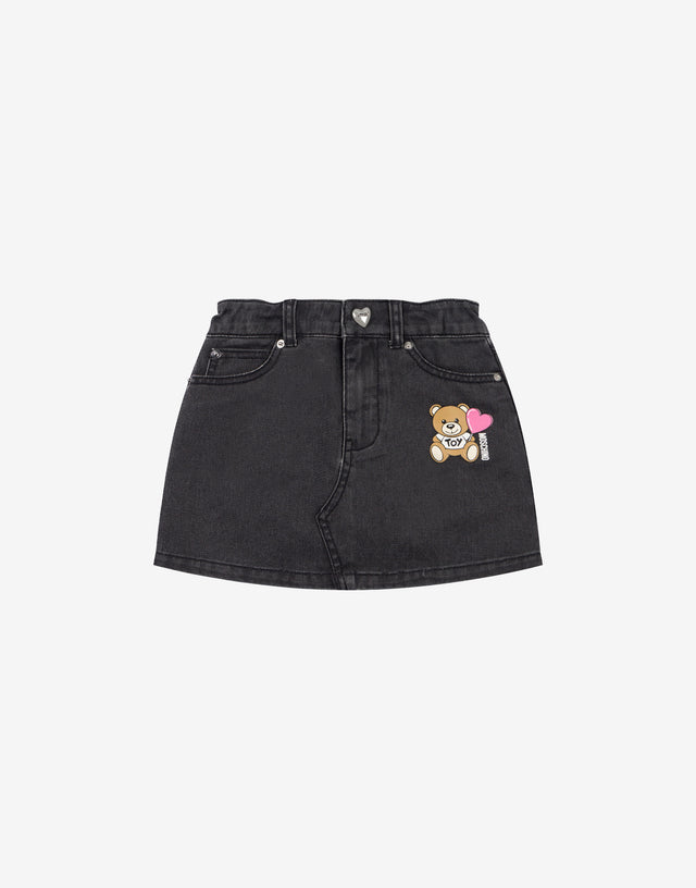 Minirock aus Baumwoll-Gabardine Teddy Bear Schwarz Moschino 0