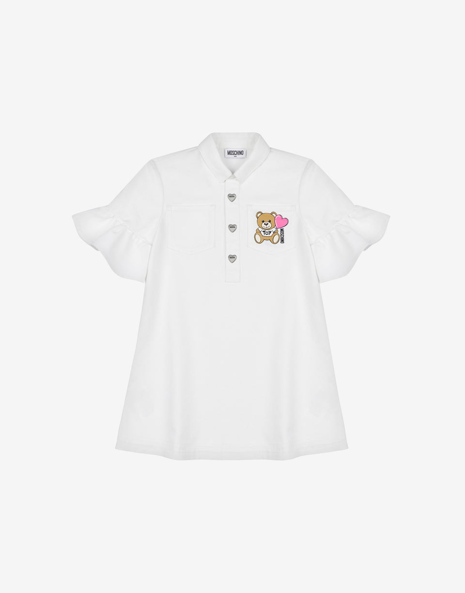 Robe en gabardine de coton Teddy Bear Blanc Moschino 0