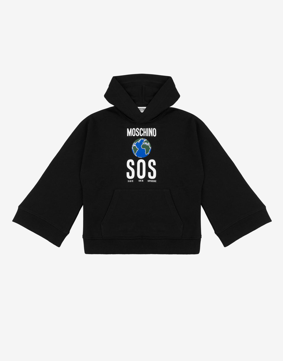 Printed cotton jersey hoodie Black Moschino 0