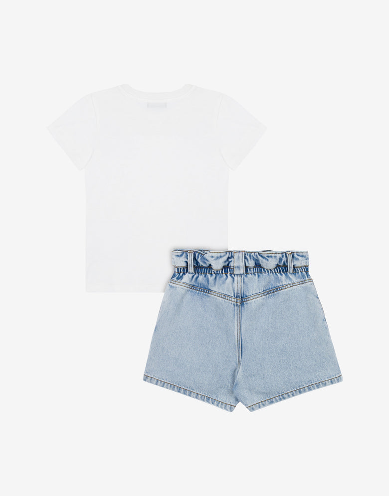 T-shirt and shorts set Flowers Embroidery Blue Denim Moschino 1
