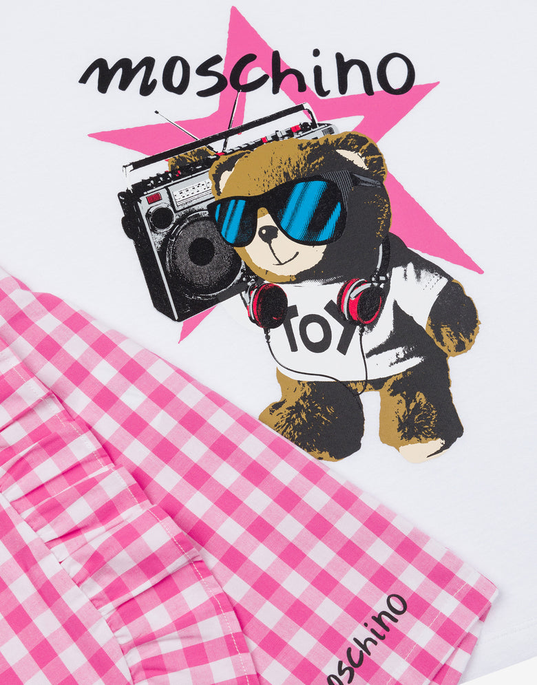 Vichy T-shirt and shorts set Teddy Bear Bright red Moschino 2