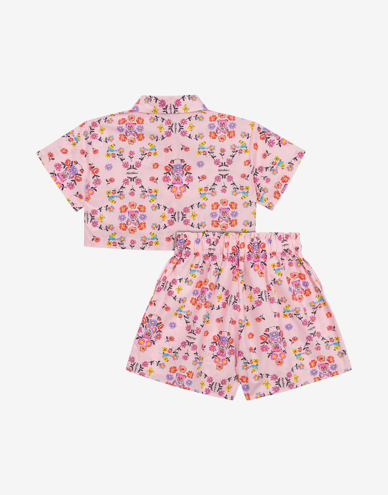 Poplin shirt and shorts set Allover Flowers Pale pink Moschino 1