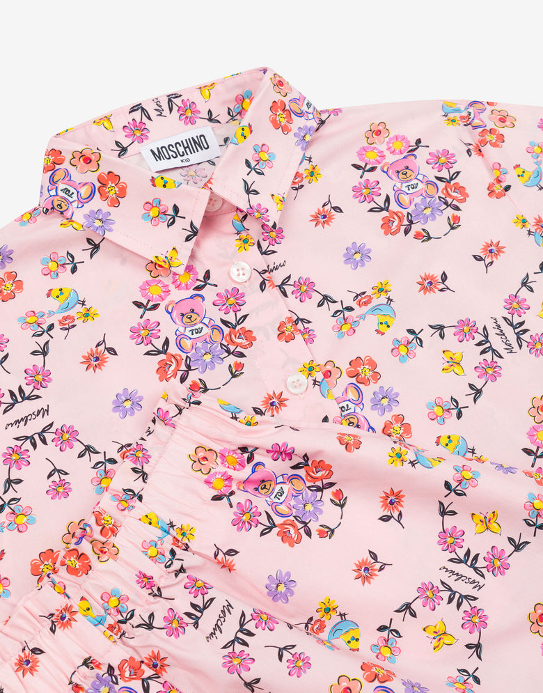 Poplin shirt and shorts set Allover Flowers Pale pink Moschino 2