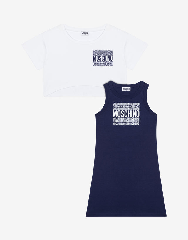 Conjunto de camiseta y vestido de algodón interlock Logo Print Azul Marino Moschino 0