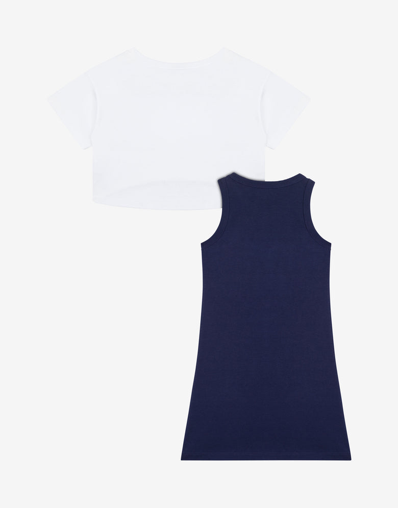 Cotton interlock T-shirt and dress set Logo Print Blue Navy Moschino 1