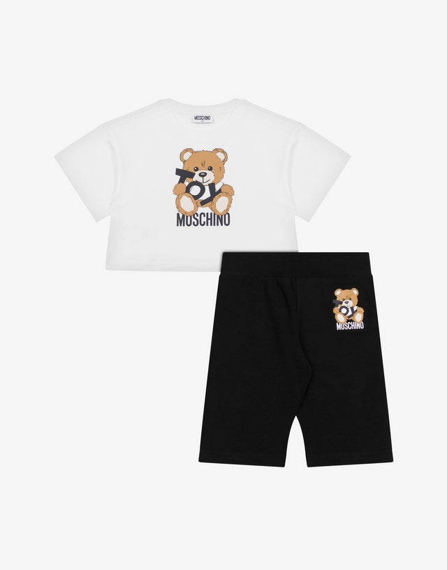 Jersey-T-Shirt und Leggings Set Teddy Bear Weiß Moschino 0