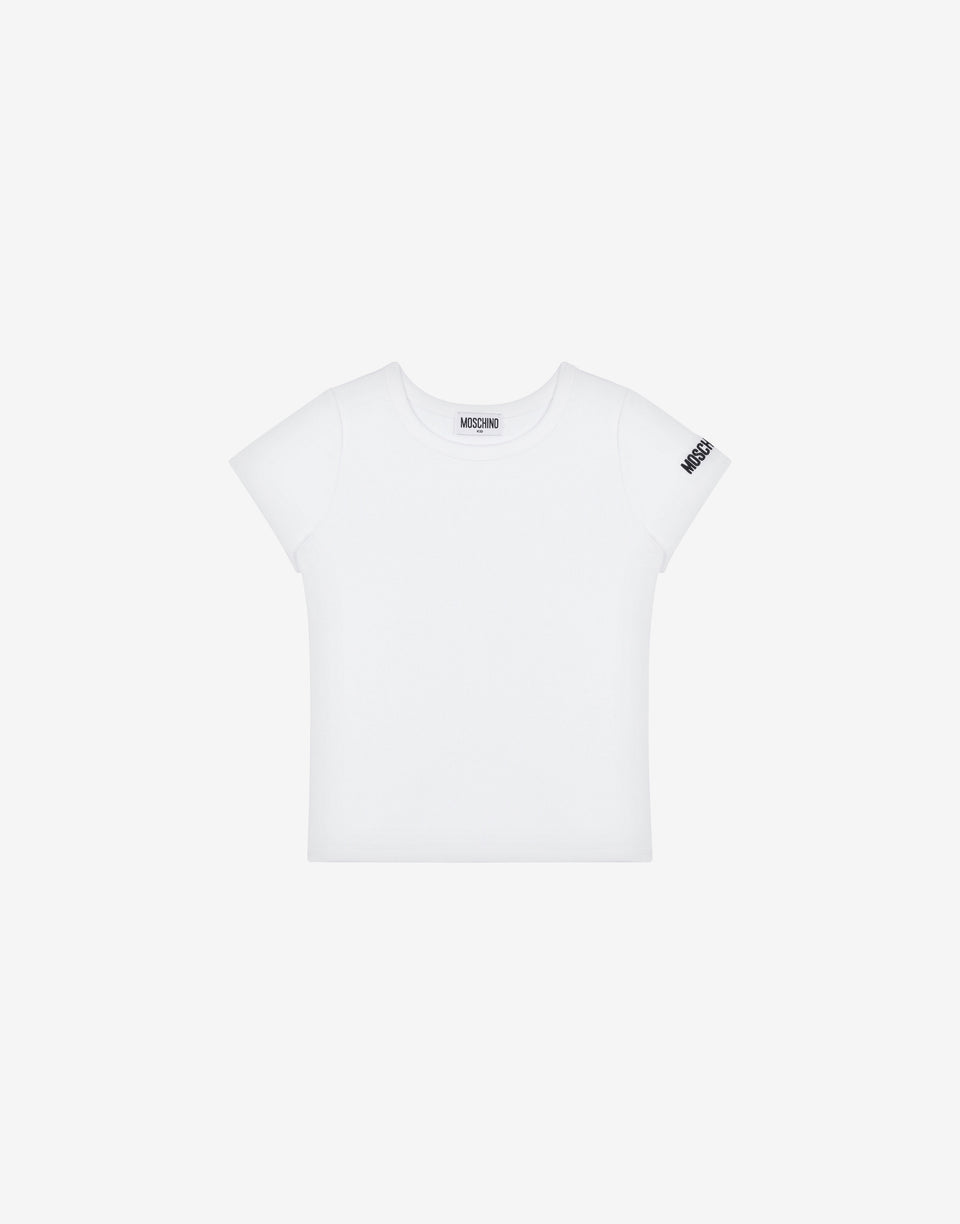 徽标刺绣罗纹 T 恤 白色 Moschino 0