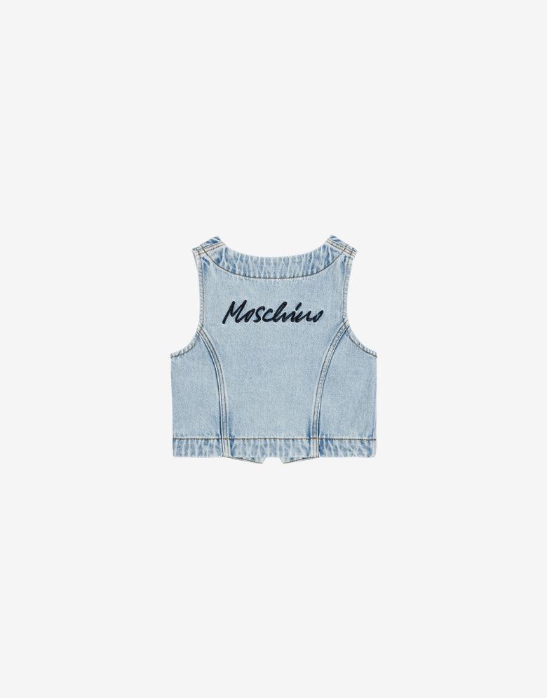 Denim vest Flowers Embroidery Light denim Moschino 1