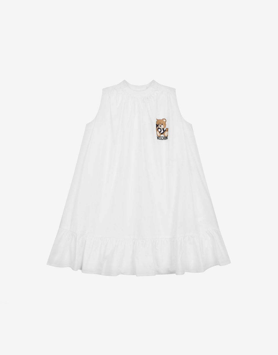 A-Linien-Popeline-Kleid Teddy Bear Weiß Moschino 0