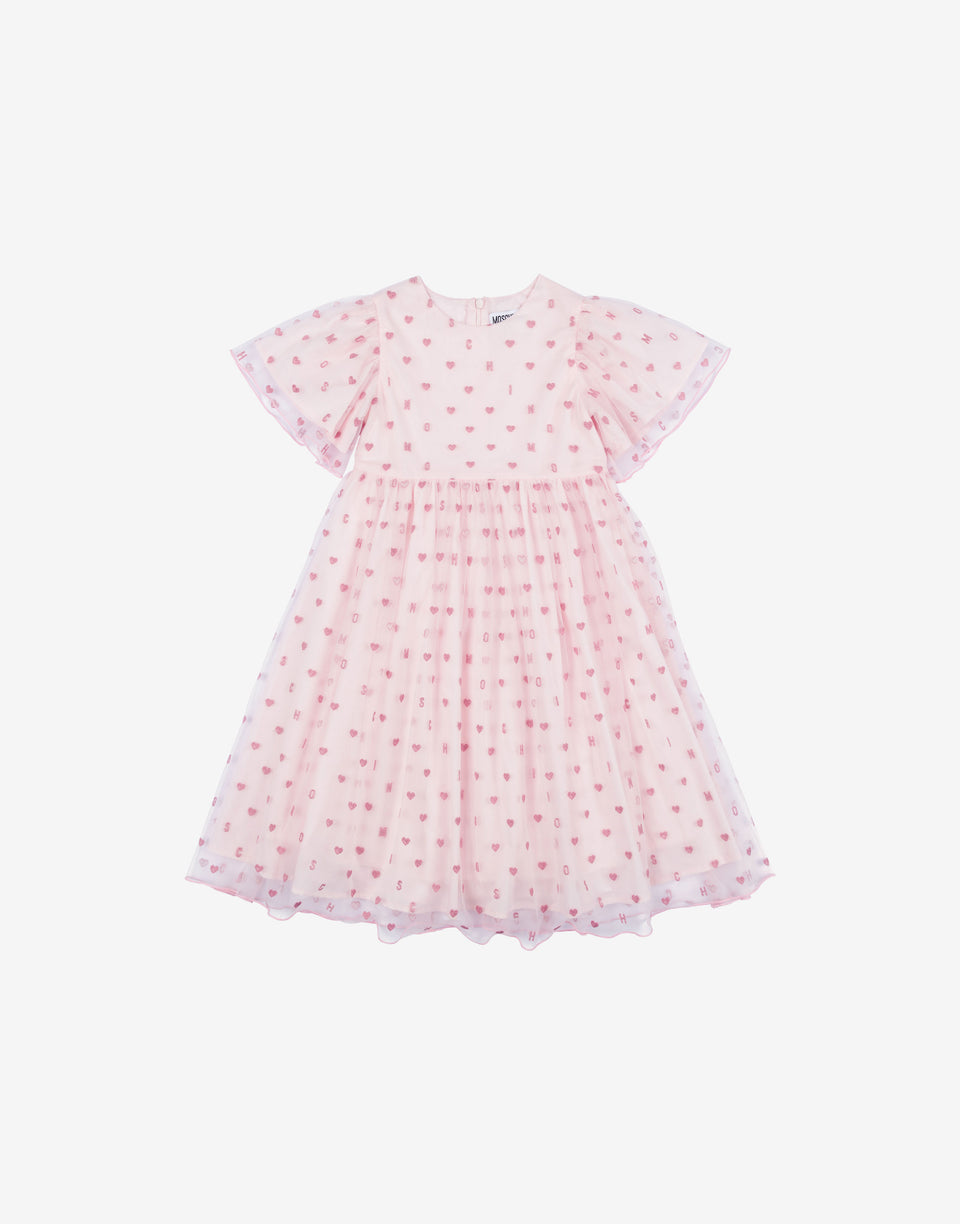 Tulle dress with all-over embroidery Pale pink Moschino 0