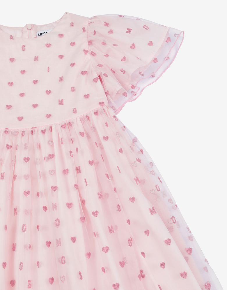 Tulle dress with all-over embroidery Pale pink Moschino 2