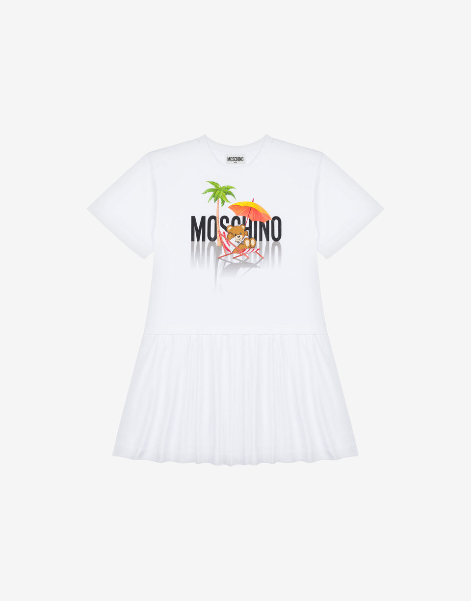 Cotton interlock dress Teddy Bear White Moschino 0