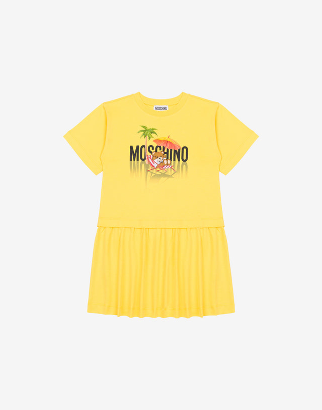 Baumwoll-Interlock-Kleid Teddy Bear Gelb Moschino 0