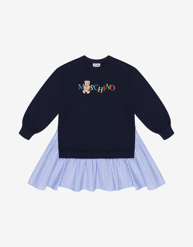 Sudadera estampada y vestido de popelín de algodón a rayas Azul oscuro Moschino 0