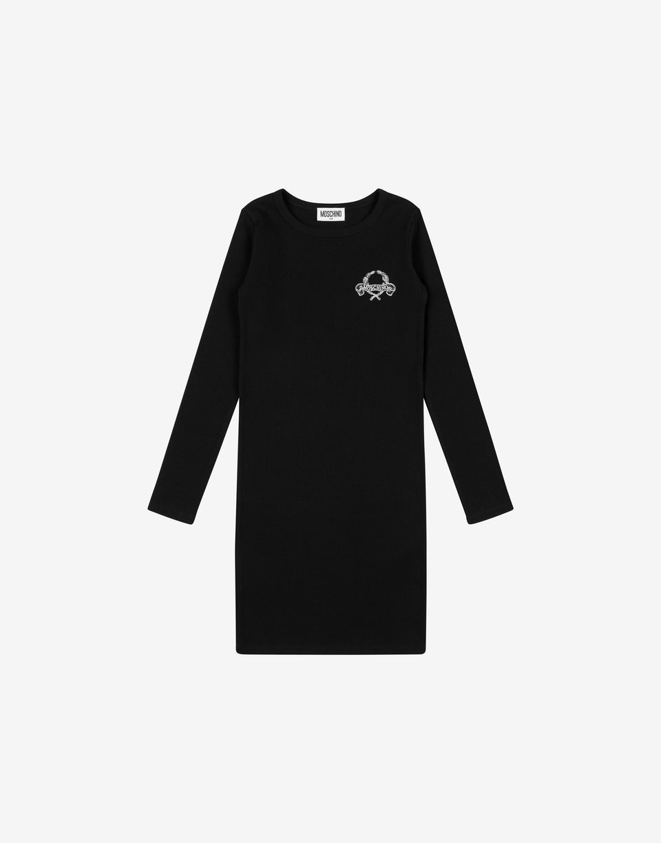 Abito in costina di cotone Laurel Crown Nero Moschino 0