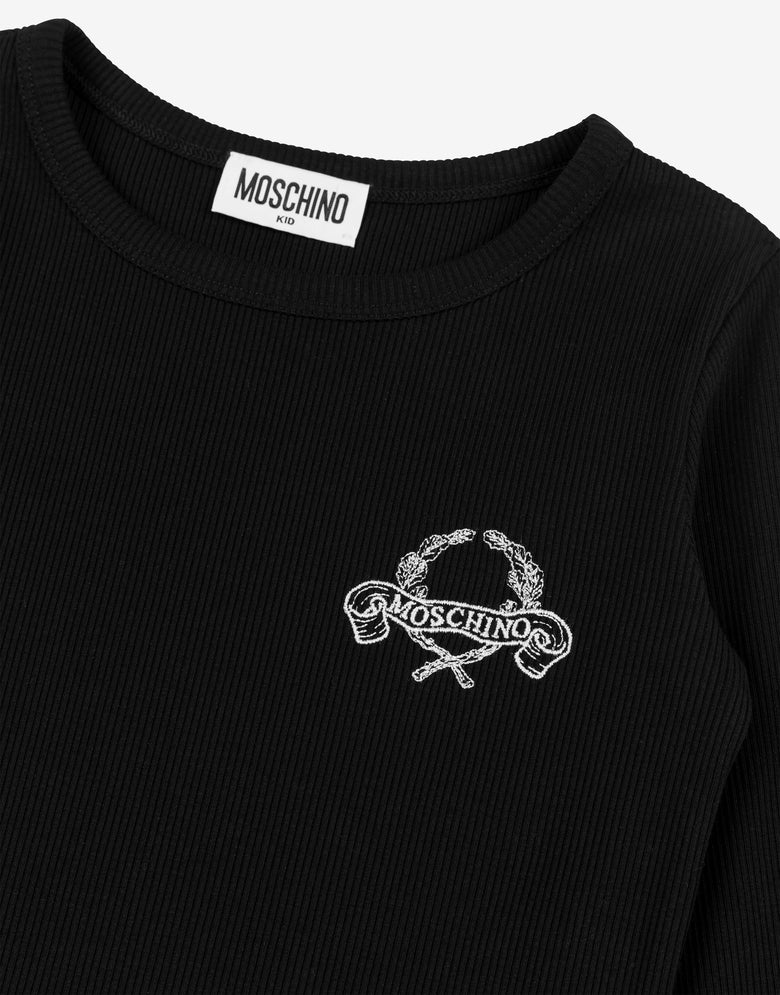 Abito in costina di cotone Laurel Crown Nero Moschino 2
