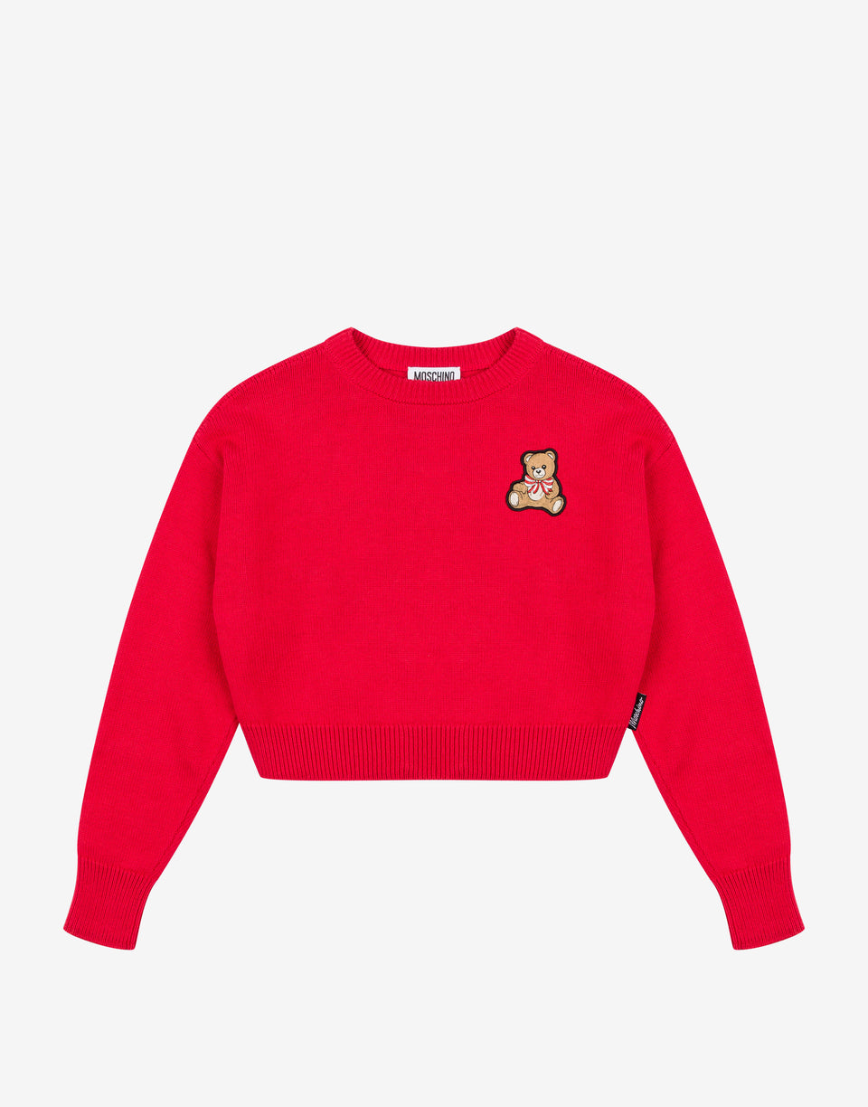 Cotton and wool blend crop pullover Red Moschino 0