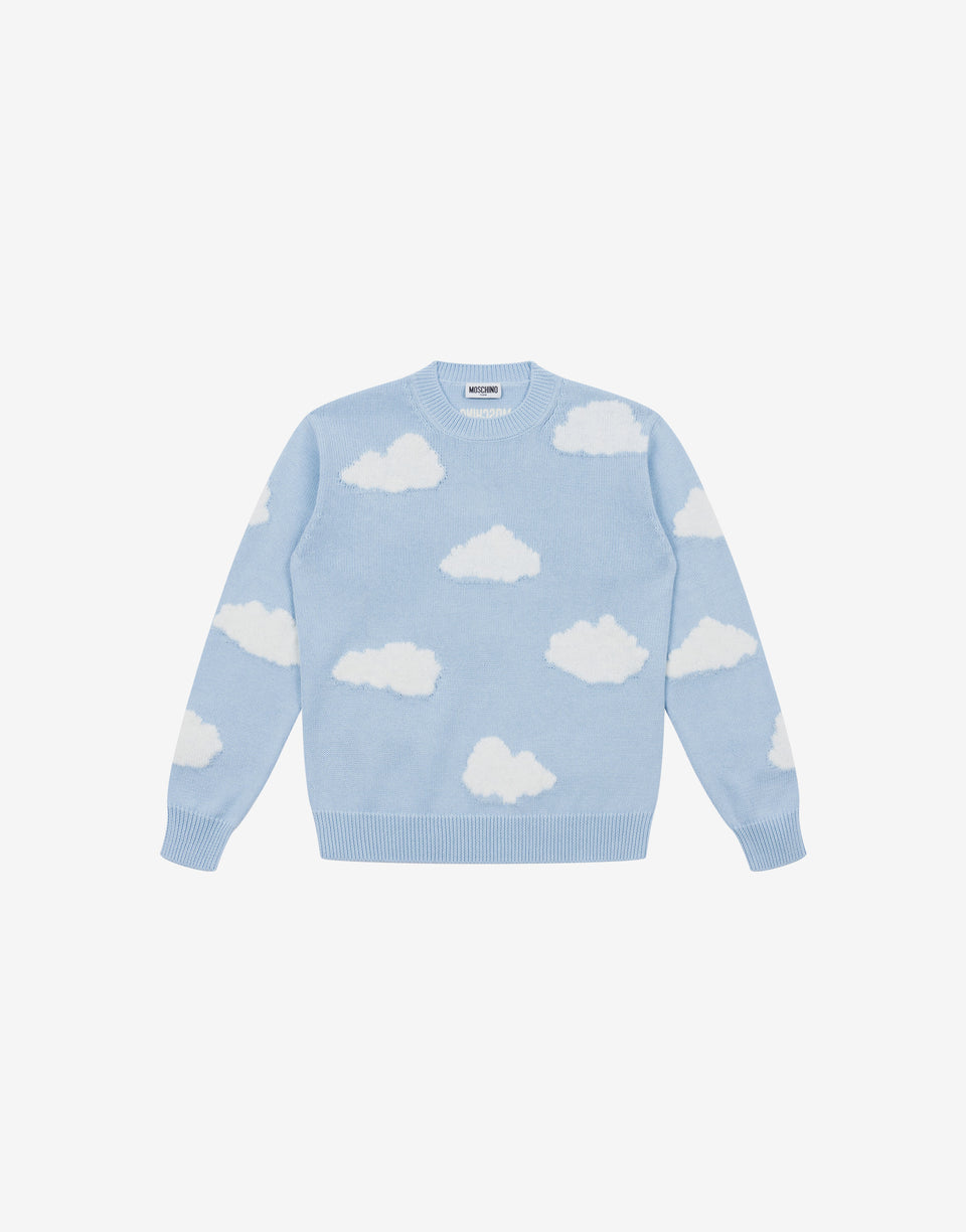 Pull-over en coton jacquard Archive Clouds Bleu clair Moschino 0