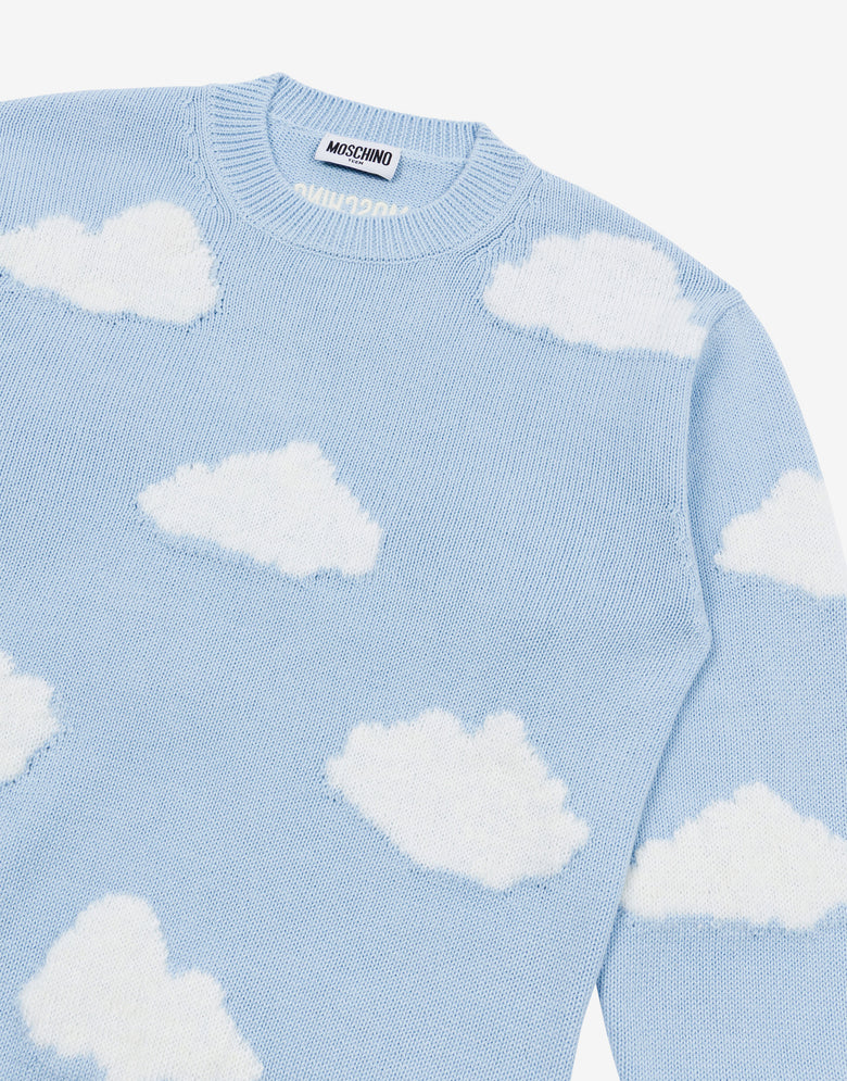 Pull-over en coton jacquard Archive Clouds Bleu clair Moschino 2