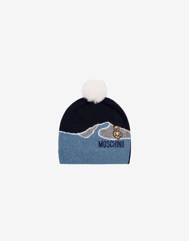 羊毛混纺提花帽 深蓝色 Moschino 0