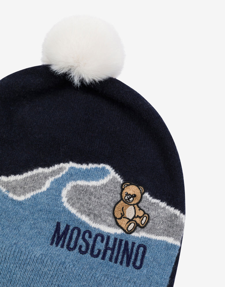 Wool blend jacquard hat Dark blue Moschino 2