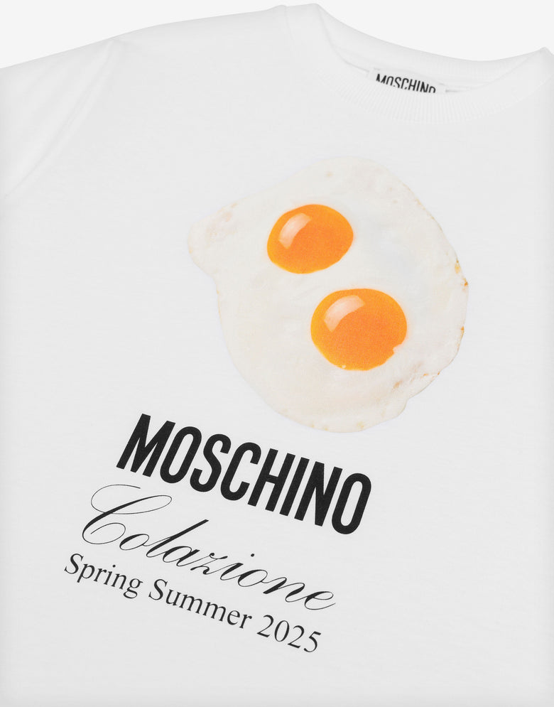 Camiseta maxi de algodón con estampado de huevos Blanco Moschino 2