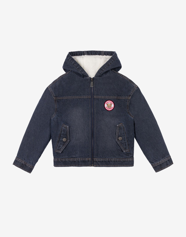 Giacca in denim con cappuccio Blu Moschino 0