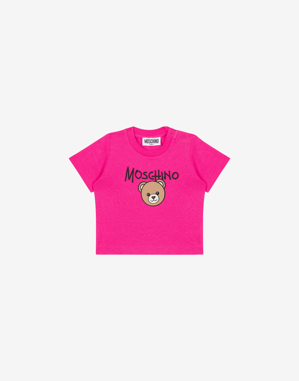 Printed cotton jersey T-shirt Fuchsia Moschino 0