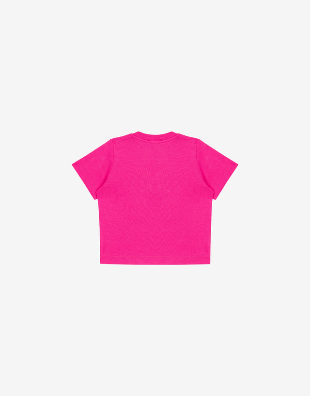 Printed cotton jersey T-shirt Fuchsia Moschino 1