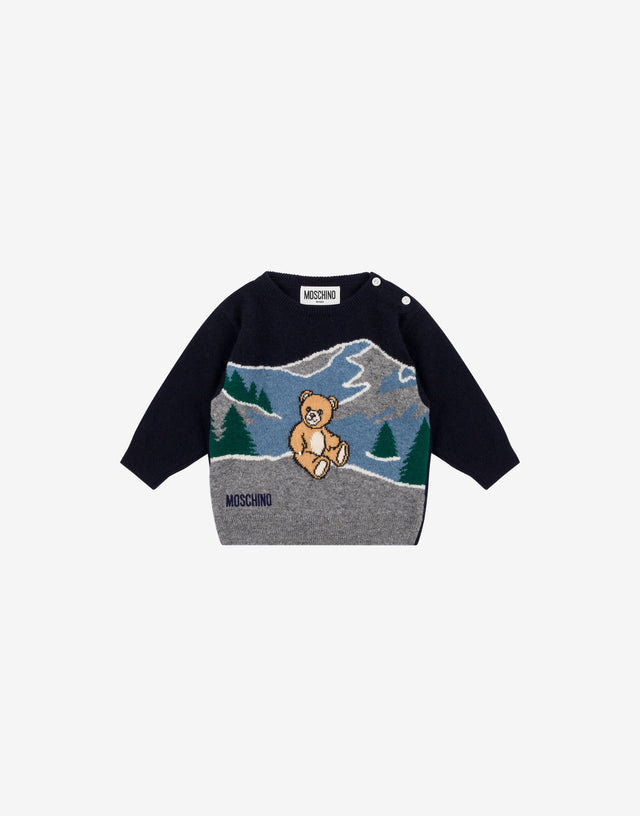 Pullover in misto lana jacquard Blu scuro Moschino 0