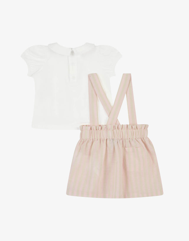 棉质针织T恤套装与亚麻混纺背带裤  Moschino 1