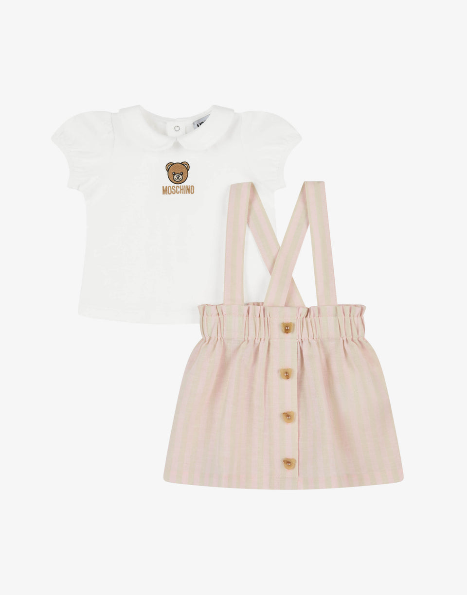 Ensemble composé d'un t-shirt en jersey de coton et d'une salopette en mélange de lin Beige Moschino 0
