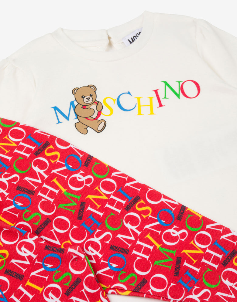 印花纯棉针织 T 恤和紧身裤套装 红色 Moschino 2
