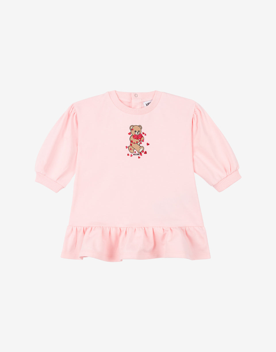 Kleid aus Baumwoll-Sweatshirtstoff mit Moschino-Teddybär-Print Hellrosa Moschino 0