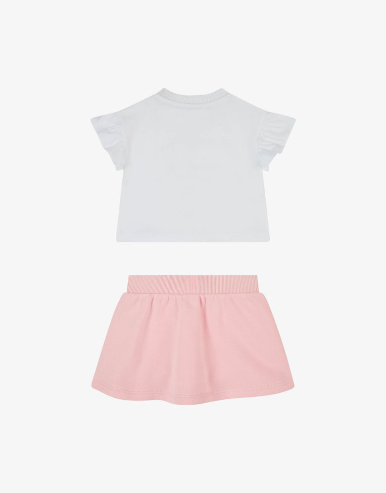 Ensemble t-shirt et jupe en jersey de coton et molleton Rose Moschino 1