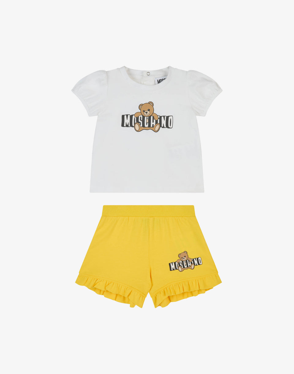 Ensemble t-shirt et short en jersey de coton Jaune Moschino 0