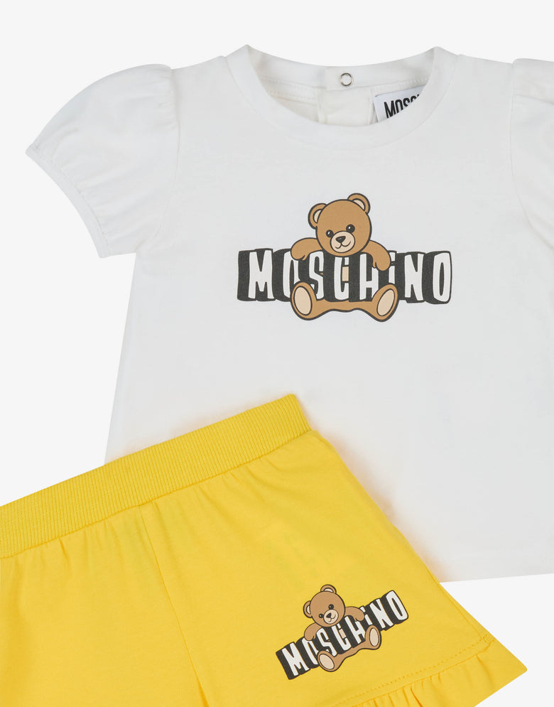 Ensemble t-shirt et short en jersey de coton Jaune Moschino 2