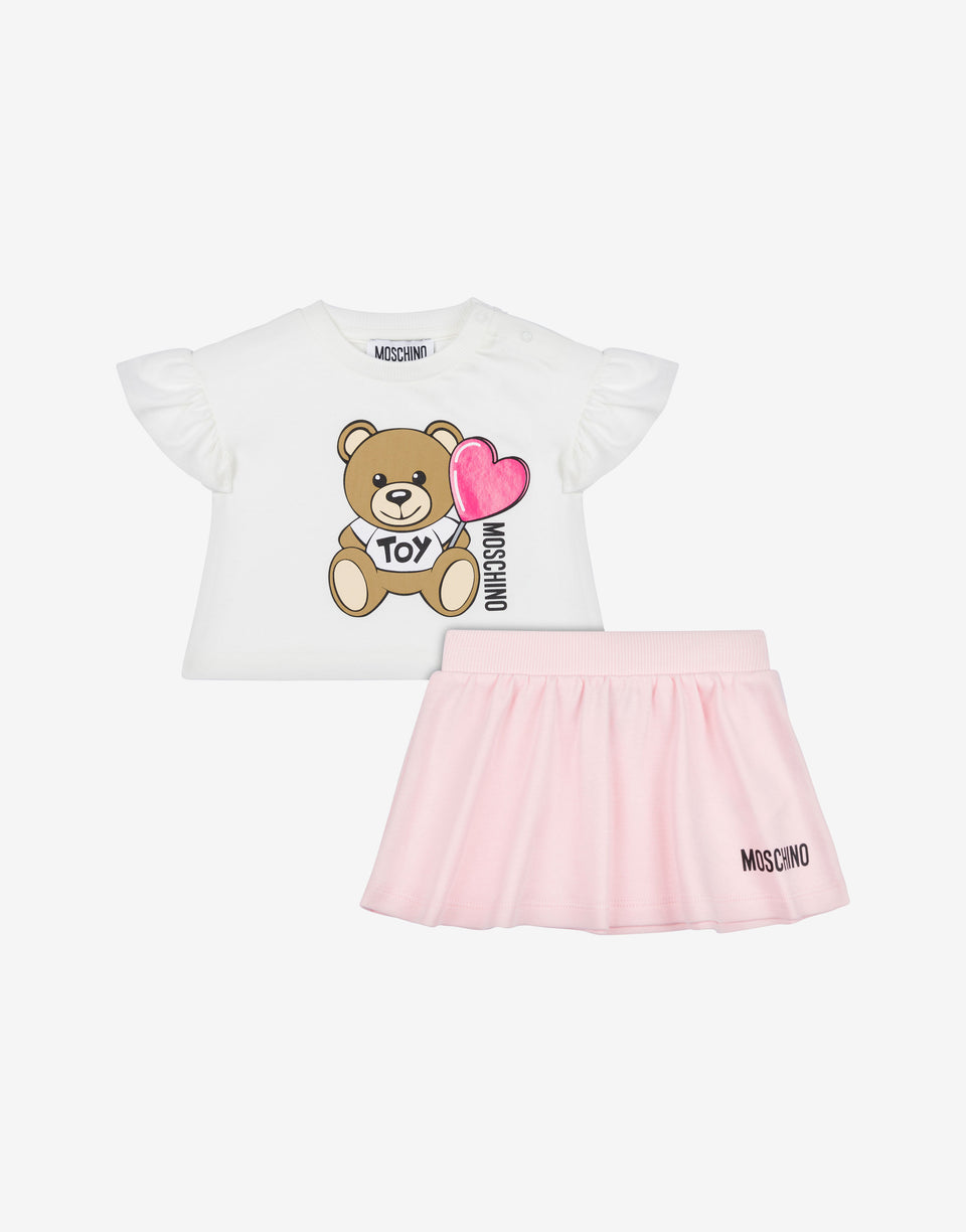 Ensemble T-shirt et jupe en jersey Teddy Bear Rose bonbon Moschino 0