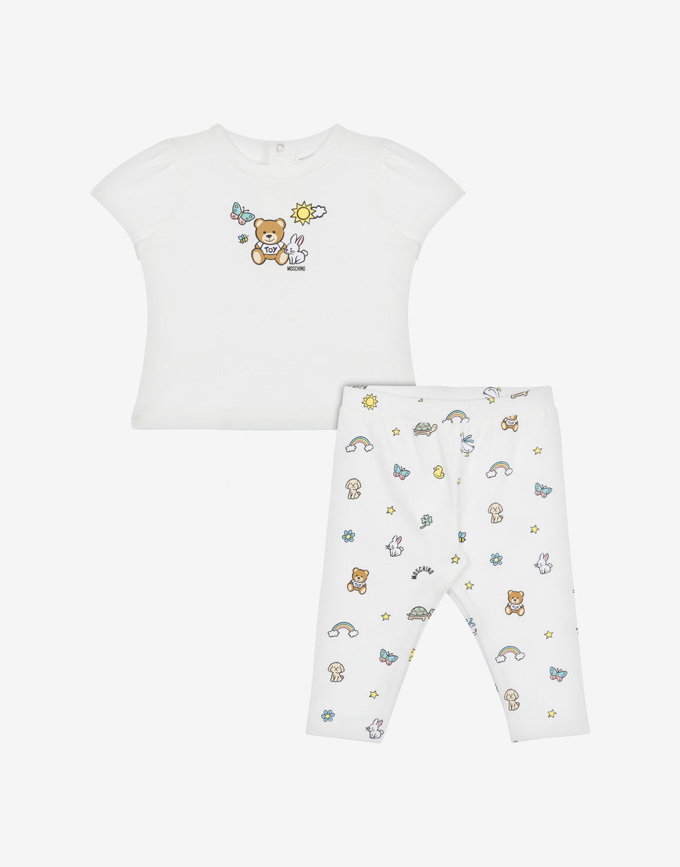 Ensemble T-shirt et leggings en jersey Teddy Bear Blanc Moschino 0