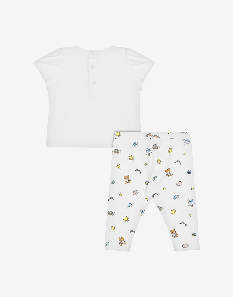 Ensemble T-shirt et leggings en jersey Teddy Bear Blanc Moschino 1