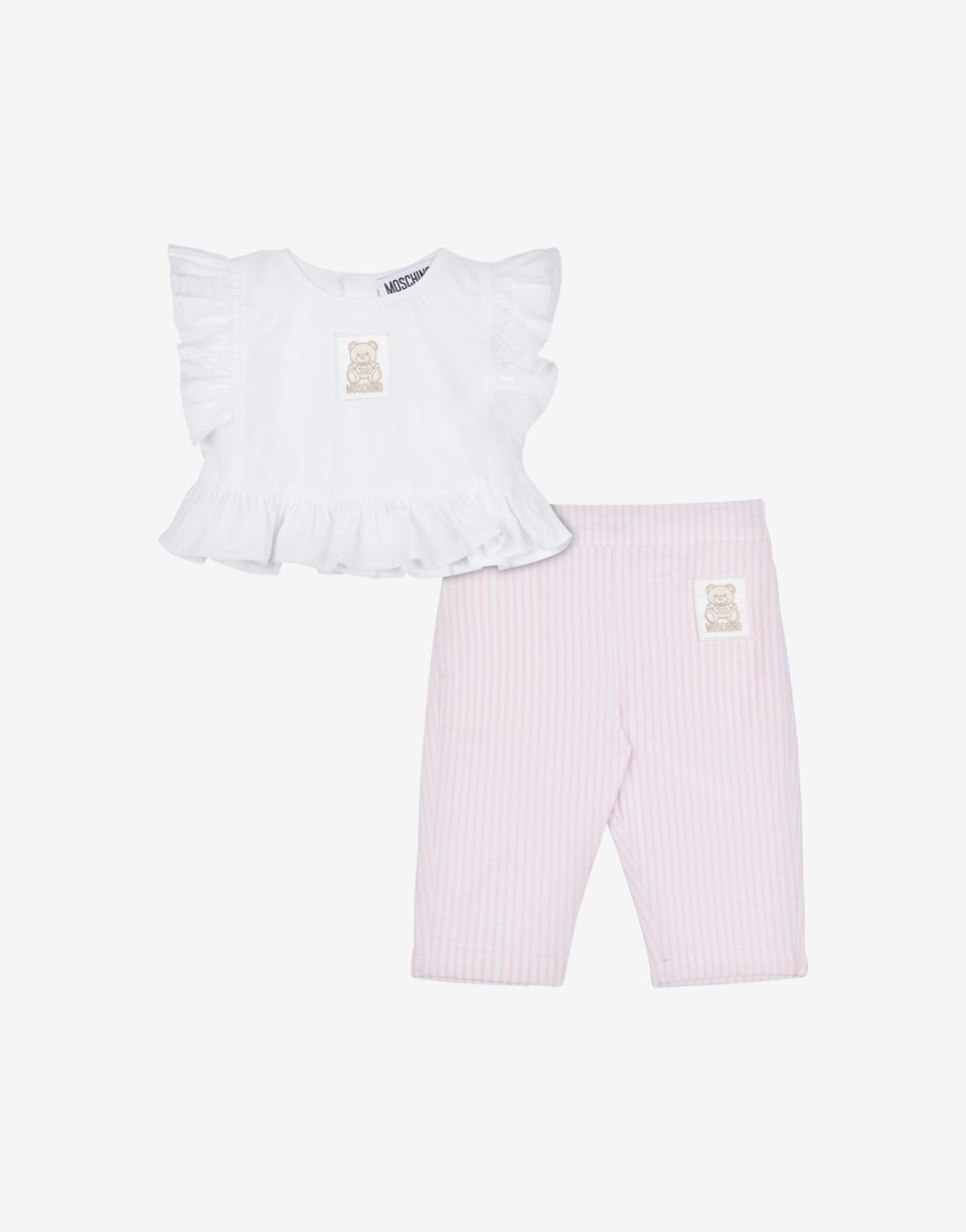 Ensemble blouse et pantalon en seersucker Teddy Patch Rose bonbon Moschino 0