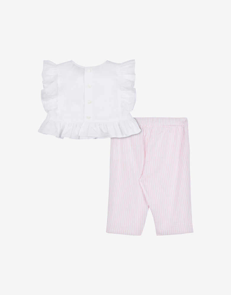 Ensemble blouse et pantalon en seersucker Teddy Patch Rose bonbon Moschino 1