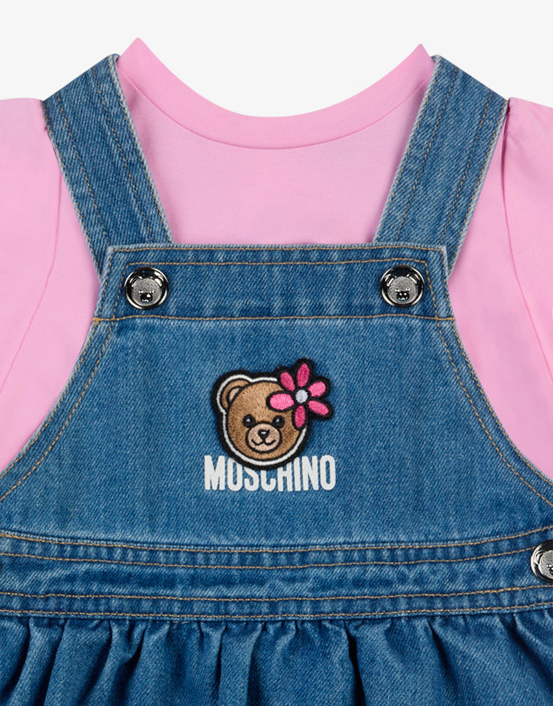 Completo t-shirt e salopette Moschino Teddy Bear Blu chiaro Moschino 2