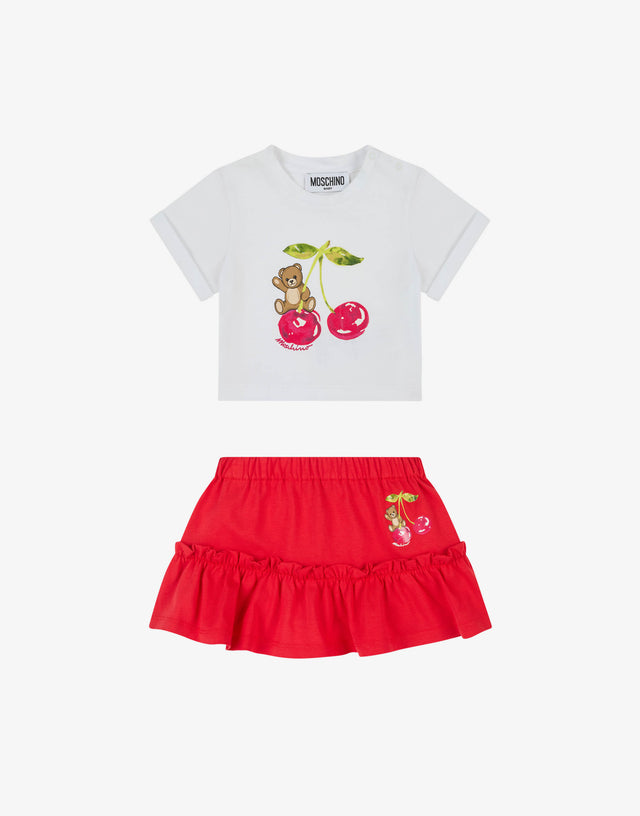 Ensemble t-shirt et jupe en jersey de coton Rouge Moschino 0