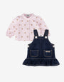 Conjunto de camisa de popelín de algodón jacquard y peto vaquero