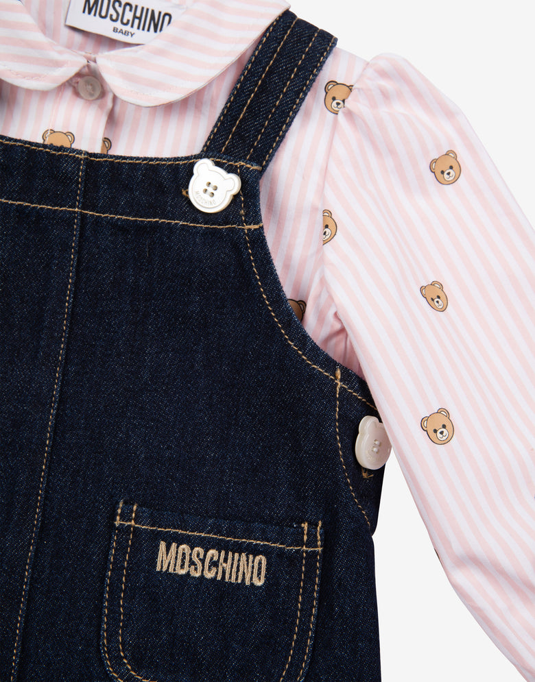 Conjunto de camisa de popelín de algodón jacquard y peto vaquero Denim oscuro Moschino 2