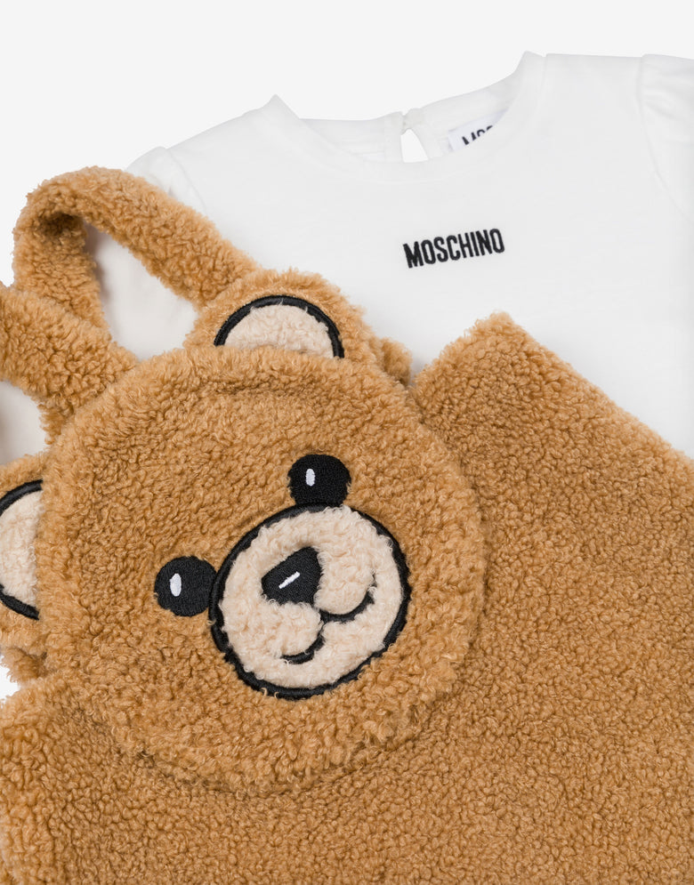 Conjunto de camiseta de punto de algodón y peto de tejido suave Caramelo Moschino 2