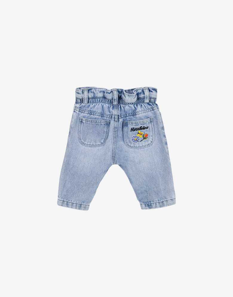 Pantalon en denim Flowers Embroidery Denim clair Moschino 1