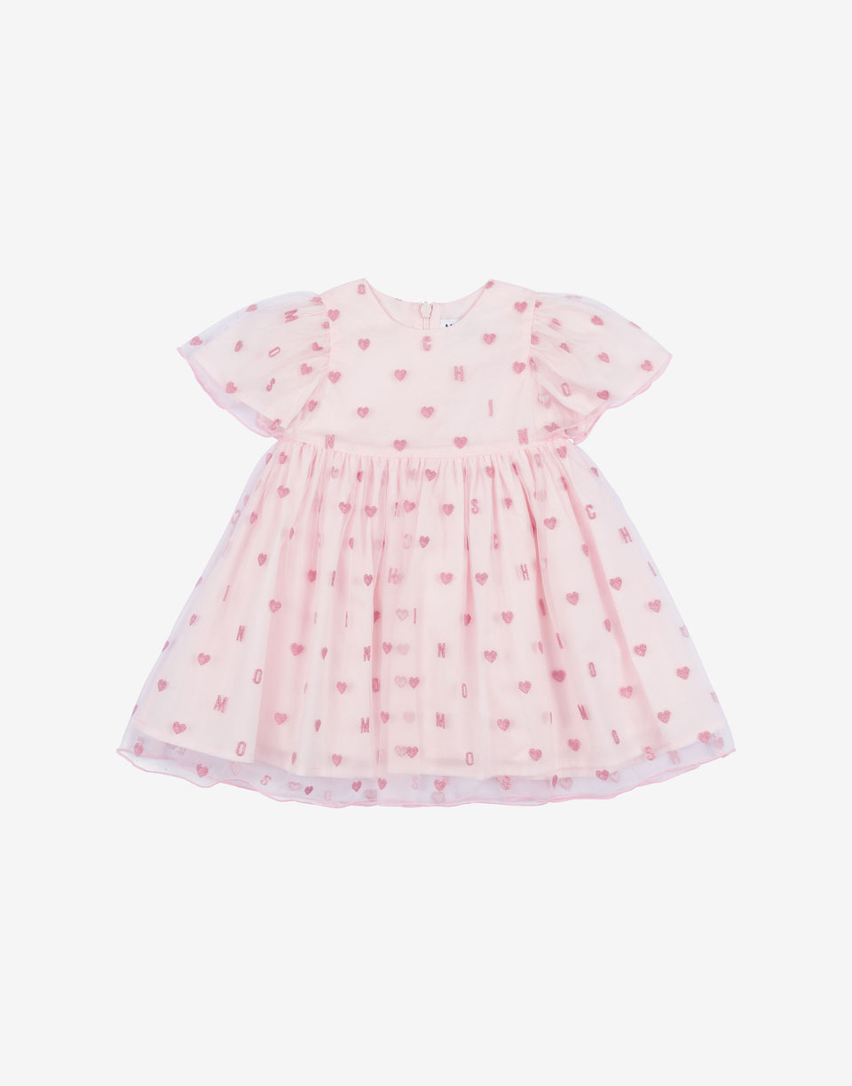 Tulle dress with all-over embroidery Pink Moschino 0